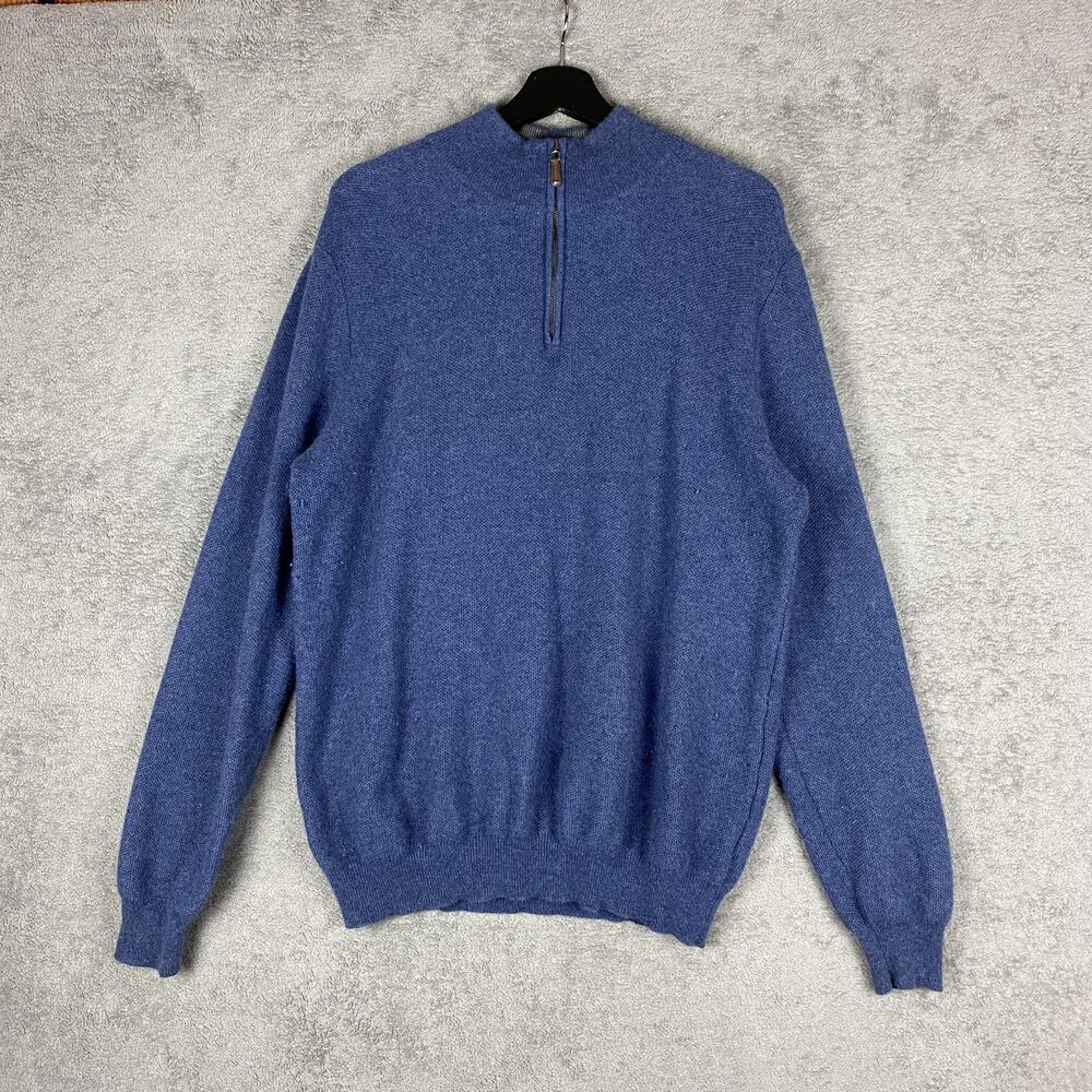 Paolo Mondo Sweater Mens XL Blue 100% Cashmere 2 Ply Half Zip Pullover Soft Warm